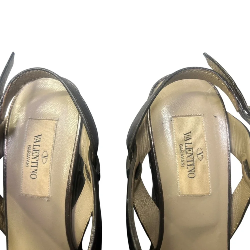 Valentino Garavani Womens 36 Metallic Bronze‎ Leather Quilted Platform Wedges